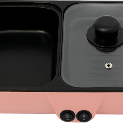 2 in 1 Electric Hot Pot with Grill, Portable Non-Stick Electric Hot Pot and Frying Pan Mini Shabu Shabu Pot and Griddle Multifunctional Nonstick Griddle for BBQ, Steaks, Noodles