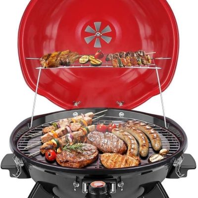 Electric BBQ Grill  15-Serving Indoor/Outdoor Electric Grill for Indoor & Outdoor Use, Double Layer Design, Portable Removable Stand Grill, 1600W (Countertop BBQ Grill)