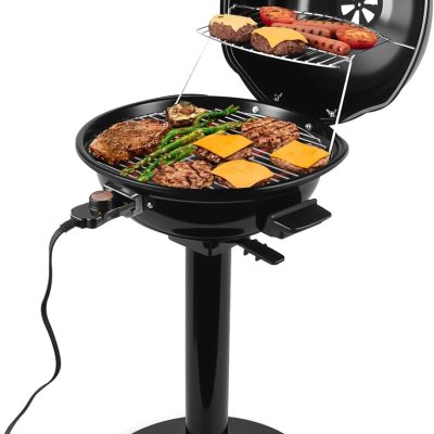 Electric Grill, Electric Indoor/Outdoor Grill, 1600W Portable BBQ with Lid for Indoor & Outdoor Use, Adjustable Heat, Removable Stand Grill for Cookouts, BBQ Gatherings, Small Spaces