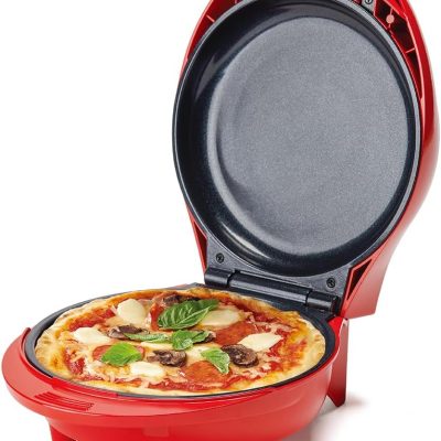7.5" Mini Pizza & Meal Maker, 1000W Indoor Electric Grill, Nonstick Pan for Pizzas, Quesadillas, Nachos and more, Personal Pizza Machine for Delicious Meals and Snacks, Red
