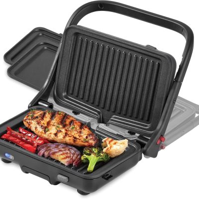 Grill System, Grill and Griddle - Nonstick Removable Plates - Indoor Countertop Electric Grill for Sandwiches, Burgers, and Breakfast - Forged Iron