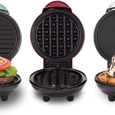 Mini Maker Set - Customized Treat Maker - Supports Multi-Function Cooking - Easy Cleanup and User-Friendly Design - White, Aqua & Red - Waffle, Grill & Griddle Irons