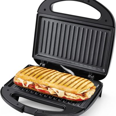Sandwich Maker & Panini Press, 2 Slice Grilled Cheese Maker with Non-stick Grill Plates, Indicator Lights, Cool Touch Handle, Easy to Clean and Store, 750W