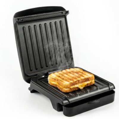 2-Serving Electric Indoor Grill & Panini Press, Black  | 750W Non-Stick Plate Coating, Opens 90 Degrees, 10.7" x 7.7" Space Saving Design 50W Contact Grill for Burgers & More
