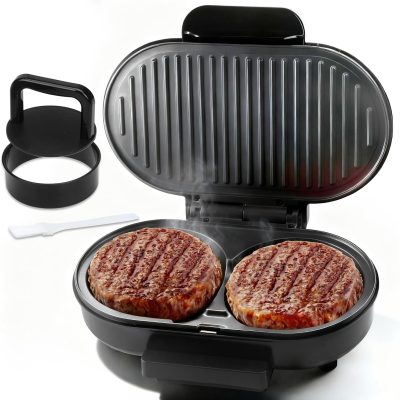 Double Mini Grill Maker, Breakfast Sandwich Maker, Burger Press Patty Maker, Panini Press Grill, Small Electric Grill, Ideal for Making Breakfast, Lunch and Snacks
